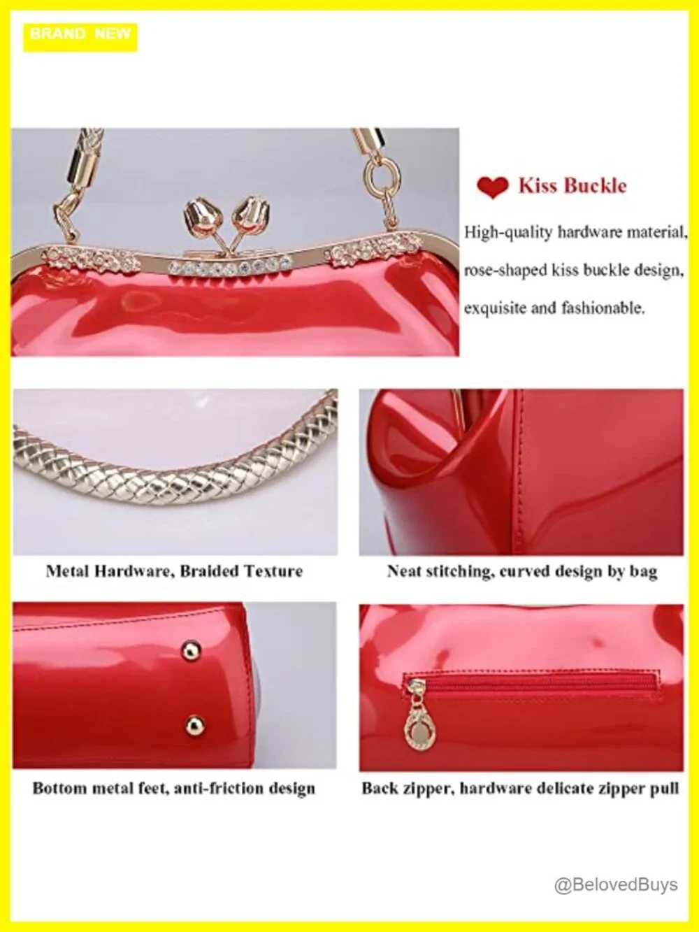 Glossy Faux Patent Leather Kiss Lock Top Handle Satchel Crossbody Bag